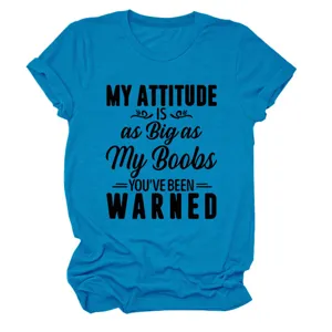 Comfortabel helderblauw dames t-shirt met korte mouwen en grappige Engelse tekstprint top.