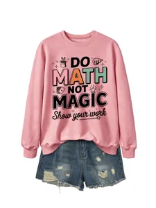 Damen rosa langarm sweatshirt mit lustigem mathe magie spruch druck freizeit pullover.