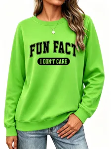 Sweat-shirt vert décontracté pour femme à manches longues avec imprimé de lettres stylé.