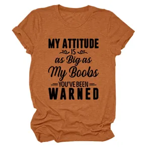 Dames korte mouw t-shirt in melange oranje met grappige slogan print, casual ronde hals.
