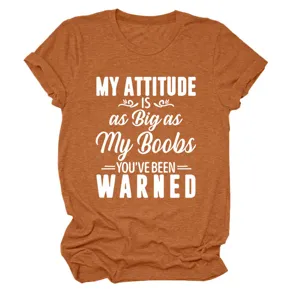 Bruin melange dames t-shirt met korte mouwen en een grappige casual opdruk met tekst.