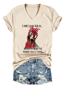 Women's V-Neck Short Sleeve T-Shirt Casual Funny Graphic Tee Paired with Denim Shorts Summer