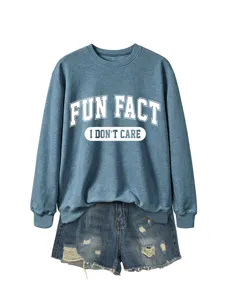 Sweat-shirt Col Rond Casual Short en Denim Délavé Tenue Imprimé Tendance