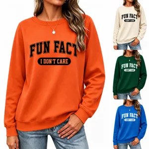 Sweat-shirt Femme Décontracté en Mélange de Coton Col Rond Pull à Graphique de Lettres Imprimées Style Occidental Haut à Manches Longues Pour le Quotidien