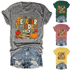 Dames casual retro ronde hals korte mouw t-shirt leraar mode herfst detail weergave