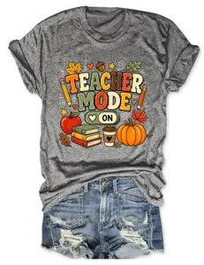 Dames casual ronde hals korte mouw t-shirt met leraar mode herfst grafische print.