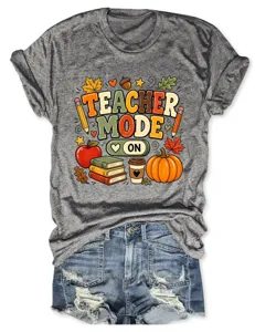Casual dames korte mouw ronde hals t-shirt met leraar modus herfst grafische print top.