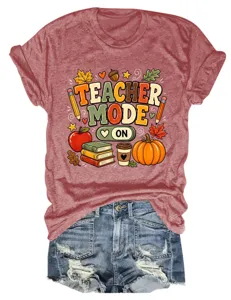 Casual dames t-shirt met ronde hals en korte mouwen en leuke leraar grafische print.