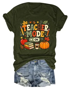 Vrouwen vintage teacher mode on grafisch korte mouw t-shirt casual ronde hals top.