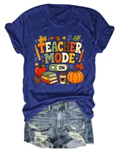 Dames Leraar Modus Herfst Grafisch T-Shirt Casual Korte Mouw Leuke Herfst Topjes