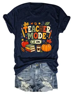 Dames teacher mode on korte mouw t-shirt casual ronde hals herfst grafische top voor dagelijks