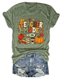 Casual dames t-shirt met korte mouw ronde hals vintage teacher mode print top