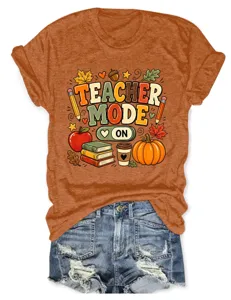 Roestbruin leraar mode herfst grafisch korte mouw ronde hals t-shirt casual top