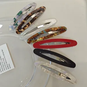 Korean ins French vintage hair clips set, acetate oval barrettes for women daily styling.