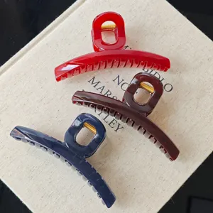 Large flat hair claw clip set, resin shark clip in red brown and navy blue for styling.