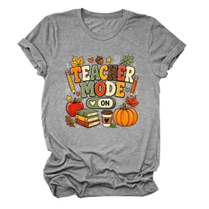 Casual dames T-shirt met korte mouwen en ronde hals en herfst teacher mode print.