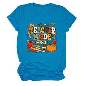 Casual vintage dames ronde hals korte mouw t-shirt met leraar modus herfst print.