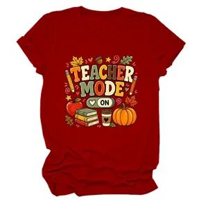 Dames rood korte mouw t-shirt leraar modus aan herfst school grafische top casual