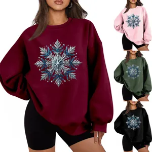 Dames winter pluche sweatshirt details, dikke casual warme top met mooie sneeuwvlok print.