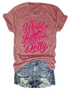 Close-up detail of women's graphic print short sleeve t-shirt paired with denim shorts.