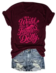 Women short sleeve graphic t-shirt casual maroon tee with fun lettering and country music style print.