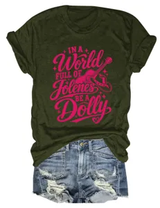 Women graphic short sleeve t-shirt casual round neck vintage style top with denim shorts.