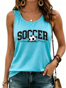 Women's sleeveless casual tank top featuring a stylish soccer mom graphic print and round neck.