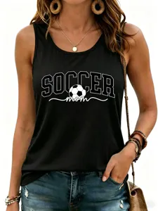 Women casual sleeveless tank top soccer mom printed fashion summer basic racerback tee shirt