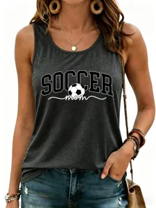 Women casual sleeveless tank top featuring stylish soccer mom graphic print for daily wear and sports.