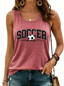Women casual sleeveless soccer mom printed tank top comfortable summer fashion vest