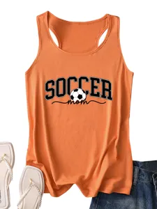 Casual orange soccer mom sleeveless tank top for women, comfortable daily sportswear.