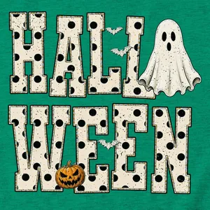 Halloween ghost pumpkin print women casual short sleeve t-shirt green top graphic tee