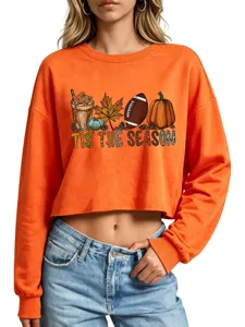 Sweat shirt court d'automne graphique boisson Tis the Season femme haut à manches longues