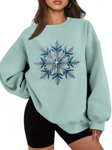 Casual mode dames verdikte pluche winter sneeuwvlok blauwe pailletten sweatshirt top