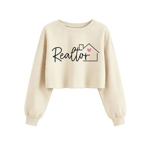 Sudadera corta de mujer elegante con estampado de letras realtor, jersey de manga larga.