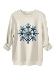 Dames Winter Dikke Fleece Sneeuwvlok Blauw Pailletten Trui Sweatshirt Detail Weergave