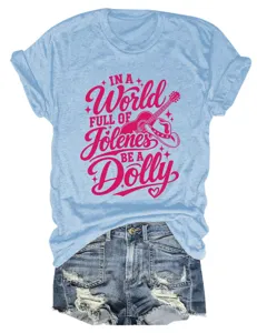 Women casual short sleeve t shirt with graphic print matched with denim shorts detail.