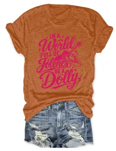 Close-up detail of women's heather orange short sleeve t-shirt with pink graphic print.