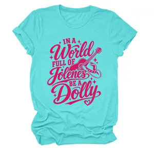 Turquoise short sleeve women t-shirt with pink country music graphic and witty quote print.