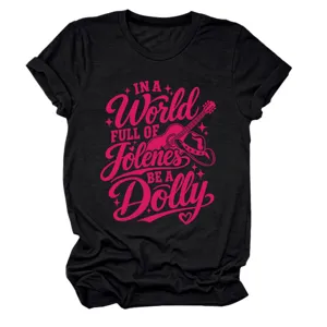 Women black short sleeve t-shirt with pink graphic print, casual round neck top for daily wear.