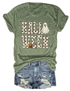 Women vintage halloween graphic t-shirt casual short sleeve tee ghost pumpkin top