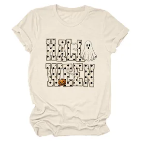 Women Halloween T-Shirt Cute Ghost Pumpkin Graphic Short Sleeve Casual Crewneck Tee Top