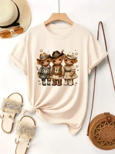 Donna simpatico stampa mucca cartone animato t-shirt manica corta beige top estivo