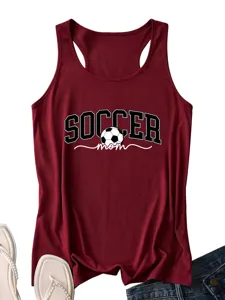 Women Soccer Mom Tank Top Casual Sleeveless Maroon Athletic Sports Racerback Shirt