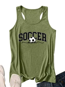 Women green soccer mom tank top casual sleeveless summer top gym workout shirt