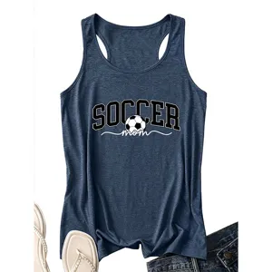 Women dark blue soccer mom sleeveless racerback tank top casual sports summer shirt