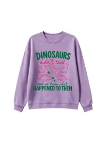 Funny dinosaur graphic print long sleeve purple sweatshirt casual youth streetwear top