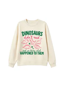 Casual funny dinosaur graphic print crewneck long sleeve sweatshirt for daily wear.