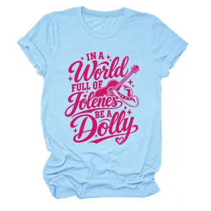 Casual light blue short sleeve t-shirt for women with funny guitar quote graphic print.