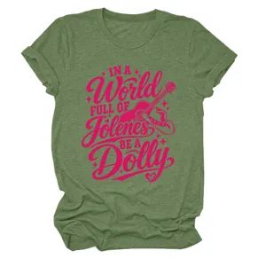 Women short sleeve green t-shirt casual vintage graphic top with country music quote apparel
